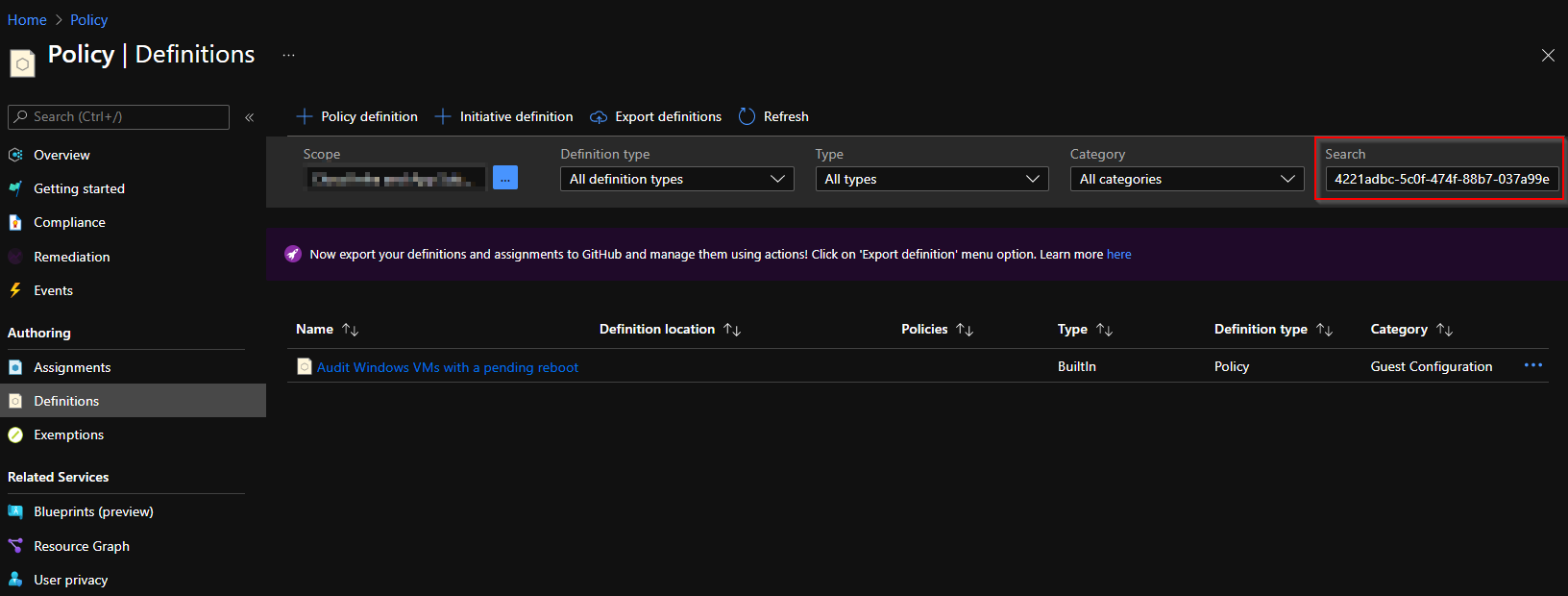 Search Azure Policy Definitions